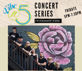 vibe @ 5 concert series graphic featuring Atomic Annie band