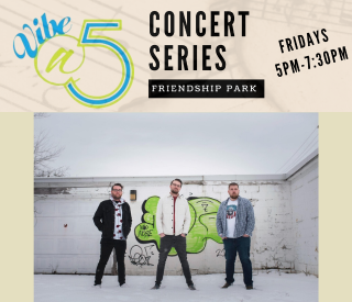 vibe @ 5 concert series graphic featuring the band JP and The Energy