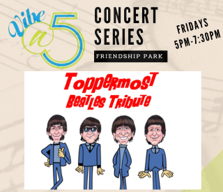 vibe @ 5 live music series graphic featuring toppermost beatles tribute band